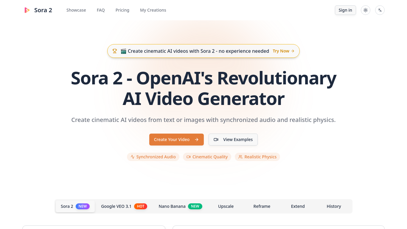 Sora 2 - Cinematic AI Video Generator with Audio