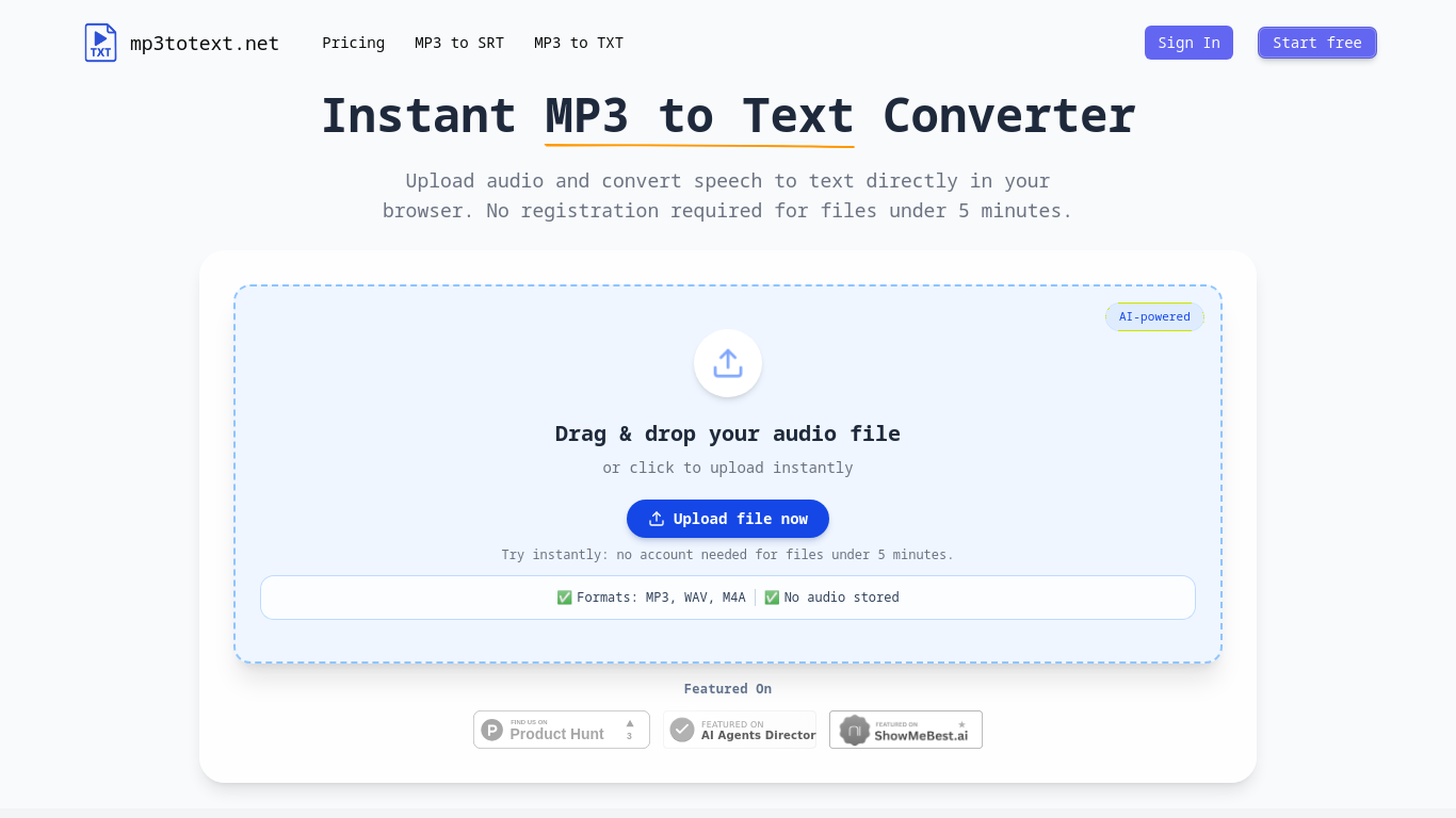 MP3 to Text (TXT/SRT)